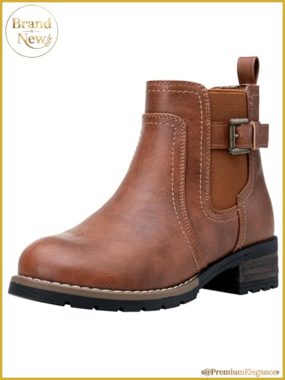 Chelsea Ankle Boots Low Block Heel Side Zip Faux Leather Women's Booties